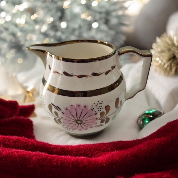 Elegant Gold and Pink Floral Lusterware Pitcher Creamer - Picture 8 of 8